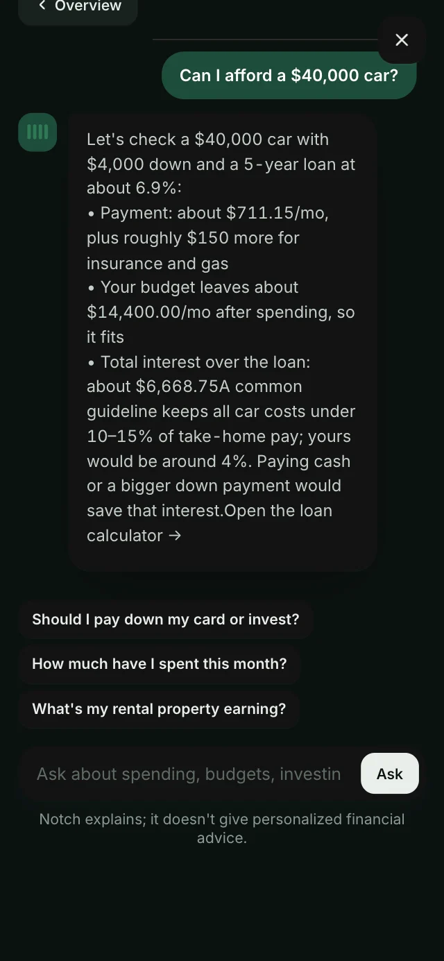 Ask Notch answering a question