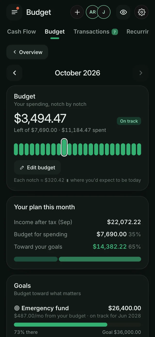 Budget & goals in Notch